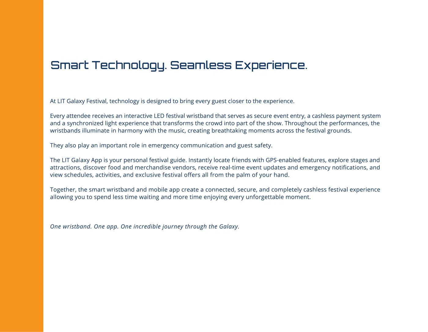 Smart technology, seamless experience — the interactive LED wristband and the Lit Galaxy mobile app.