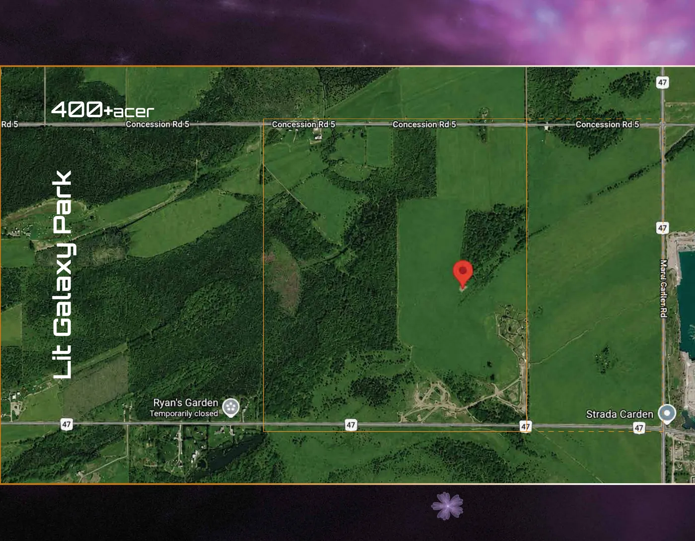 Where the galaxy comes to life — the 400+ acre Lit Galaxy Park site an hour from Toronto.